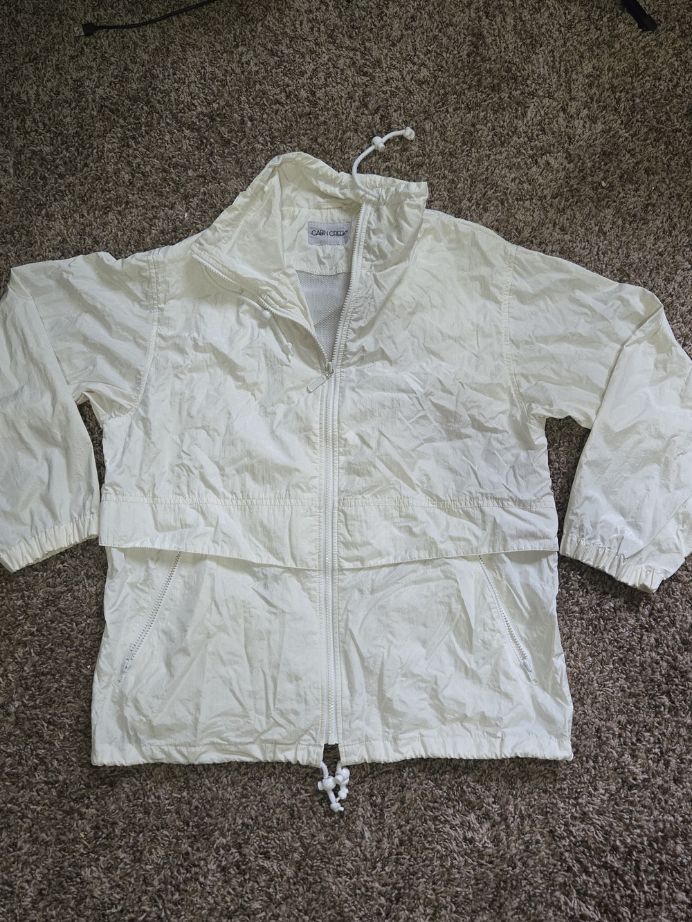 Vintage Cabin Creek Cream Full-Zip Nylon Windbreaker Jacket Oversized M/L